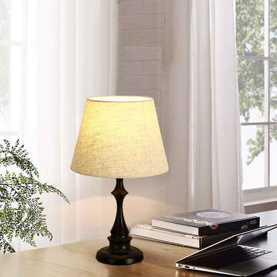 Iron Nightstand Lamp: Minimalistic 1-Light Bedside Table Light With Tapered Fabric Shade