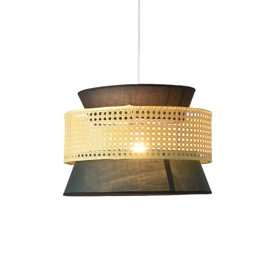 Rustic Rattan Pendant Light Fixture - Simplicity Single, Black/Green