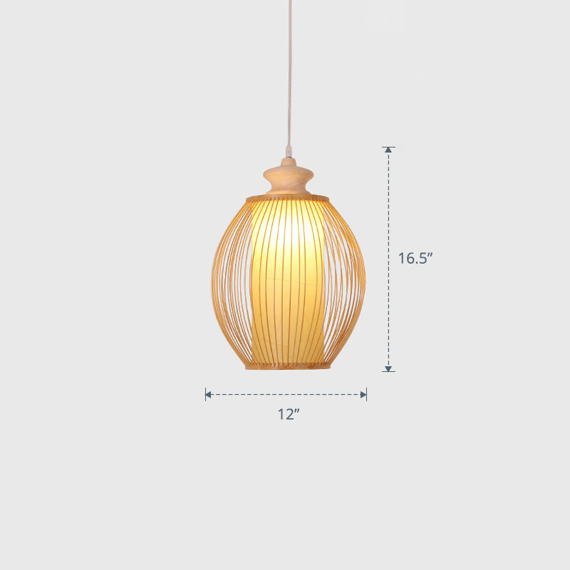 Modern Handwoven Bamboo Ceiling Pendant Light - Single Restaurant Lighting Wood