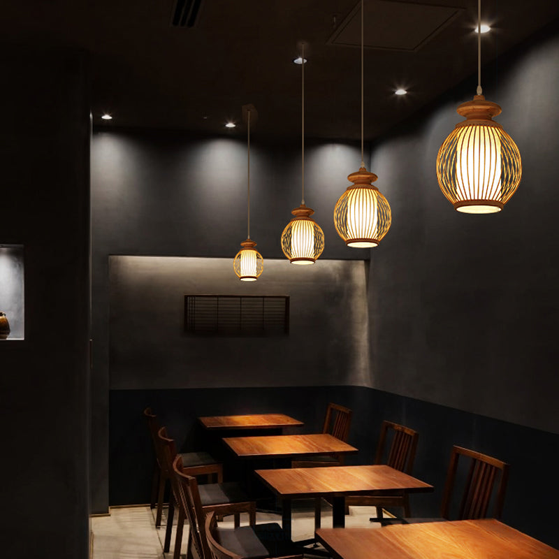 Modern Handwoven Bamboo Ceiling Pendant Light - Single Restaurant Lighting