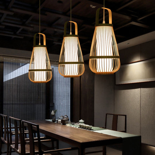 Bamboo Pendant Light - Contemporary Single-Bulb Wood Fixture