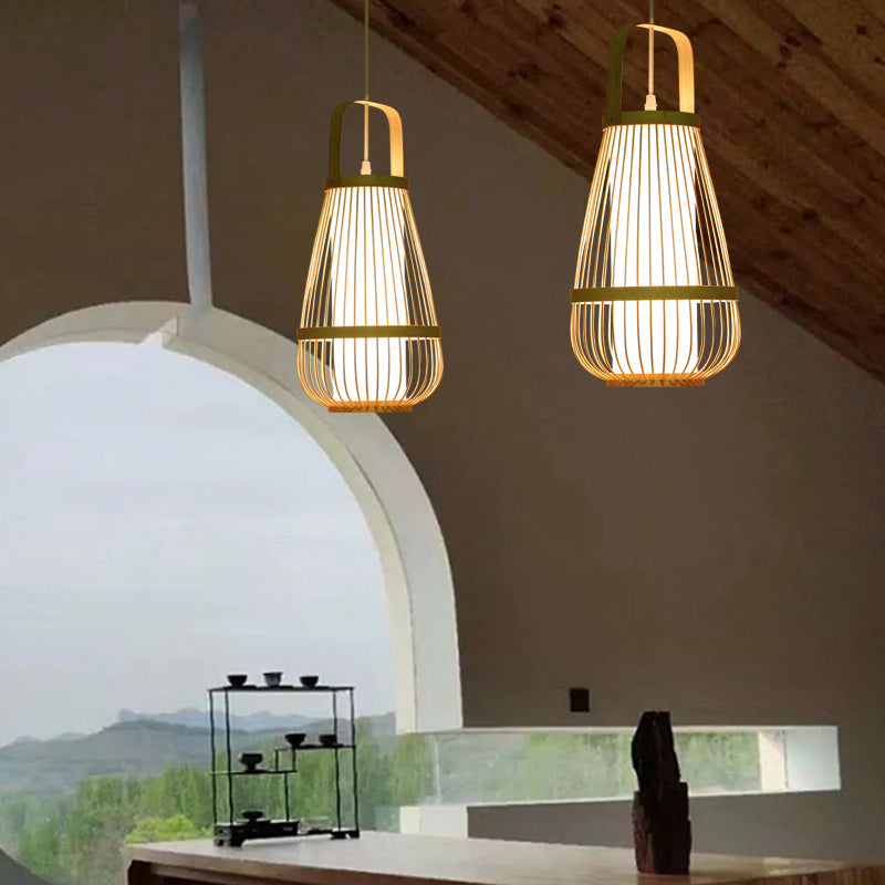 Bamboo Pendant Light - Contemporary Single-Bulb Wood Fixture