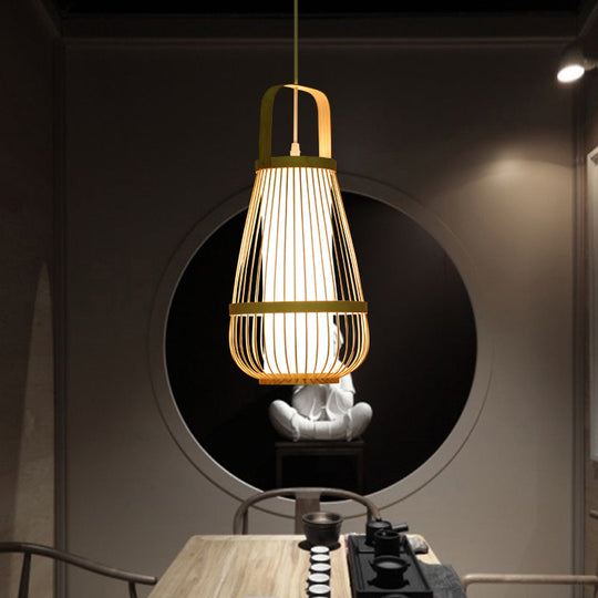 Bamboo Pendant Light - Contemporary Single-Bulb Wood Fixture