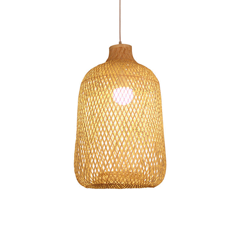 Contemporary Bamboo Bird Cage Pendant Light With Single Bulb - Perfect For Restaurants And Homes