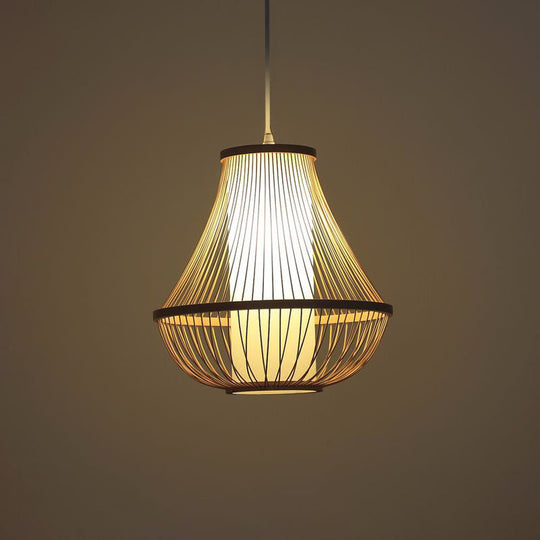 Bamboo Pendant Light: Stylish Pear-Shaped Suspension For Contemporary Restaurants