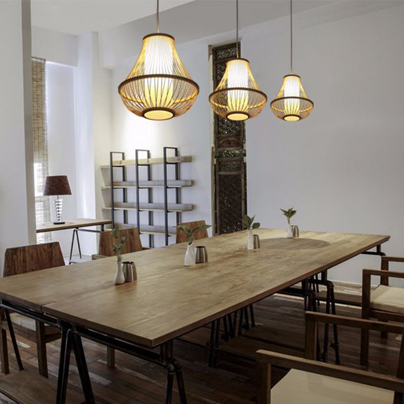 Bamboo Pendant Light: Stylish Pear-Shaped Suspension For Contemporary Restaurants