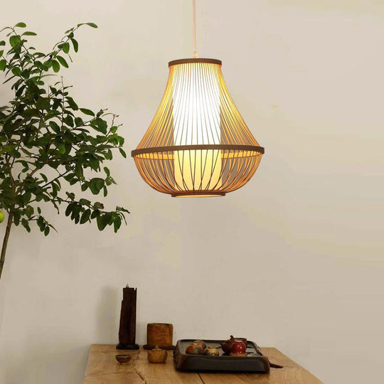 Bamboo Pendant Light: Stylish Pear-Shaped Suspension For Contemporary Restaurants