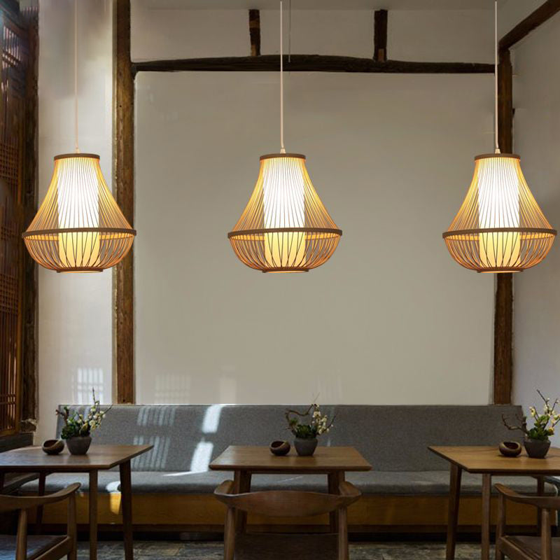 Bamboo Pendant Light: Stylish Pear-Shaped Suspension For Contemporary Restaurants