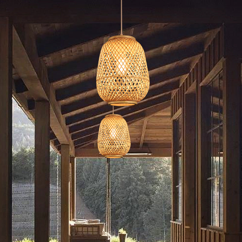 Bamboo Suspension Wood Pendant Ceiling Light - Minimalist Lantern Design