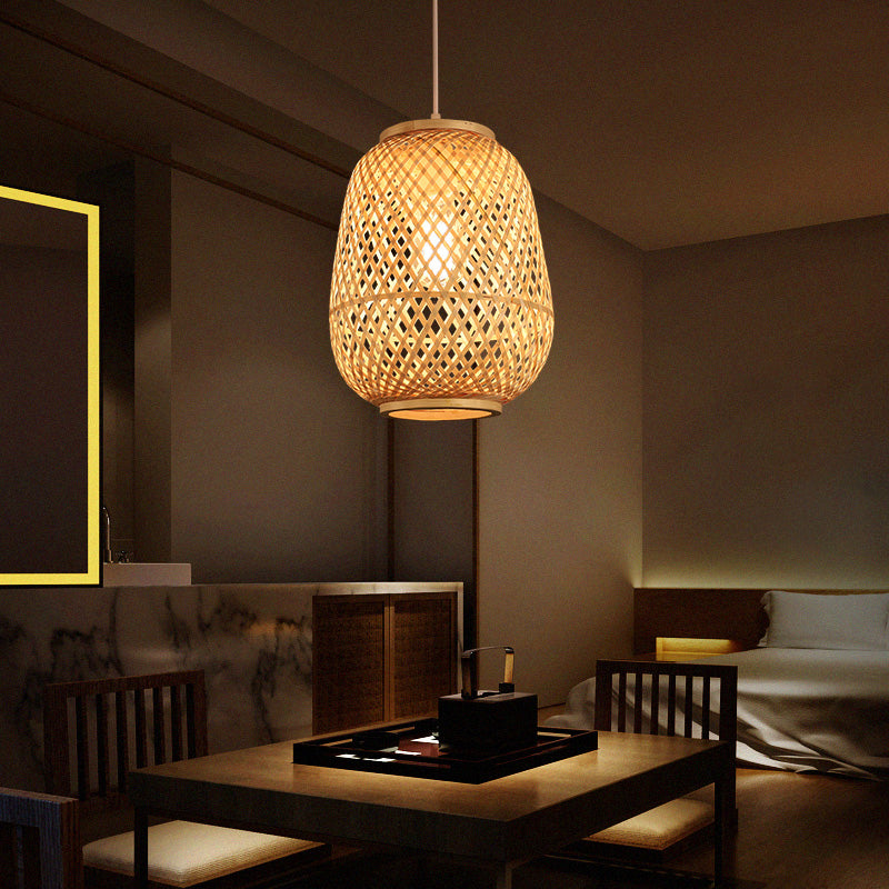 Bamboo Suspension Wood Pendant Ceiling Light - Minimalist Lantern Design