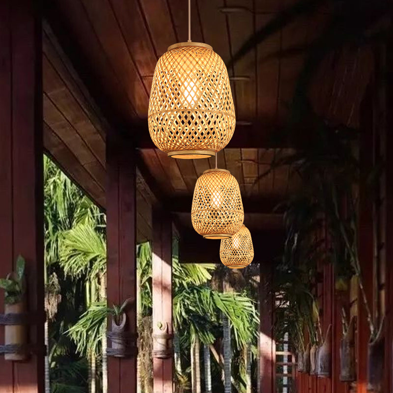 Bamboo Suspension Wood Pendant Ceiling Light - Minimalist Lantern Design