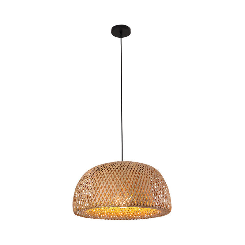 Modern Handcrafted Bamboo Pendant Light - Single Wood Hanging Ceiling Lamp For Restaurants