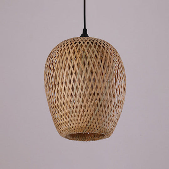 Modern Handcrafted Bamboo Pendant Light - Single Wood Hanging Ceiling Lamp For Restaurants