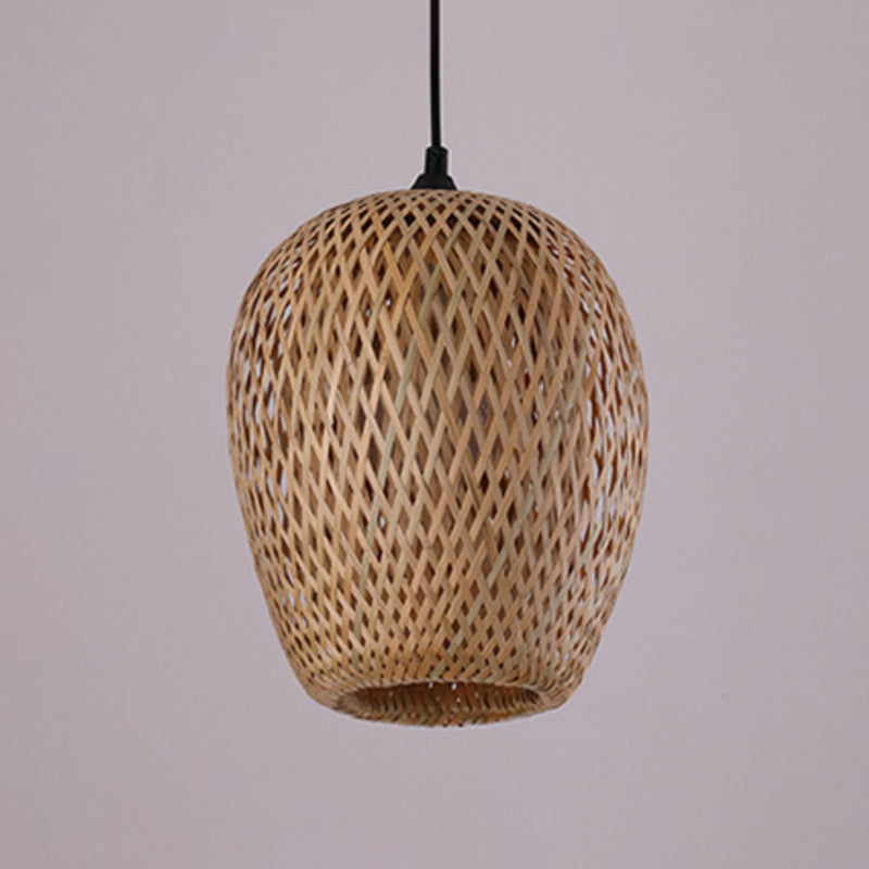 Modern Handcrafted Bamboo Pendant Light - Single Wood Hanging Ceiling Lamp For Restaurants / D