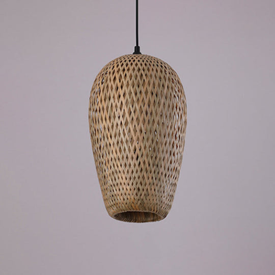 Modern Handcrafted Bamboo Pendant Light - Single Wood Hanging Ceiling Lamp For Restaurants