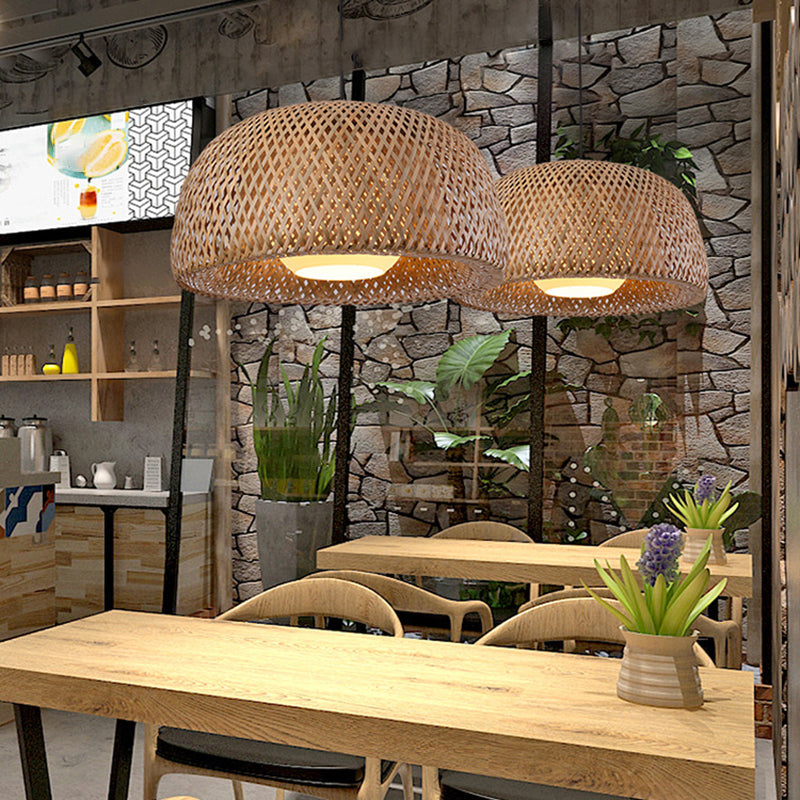 Modern Handcrafted Bamboo Pendant Light - Single Wood Hanging Ceiling Lamp For Restaurants