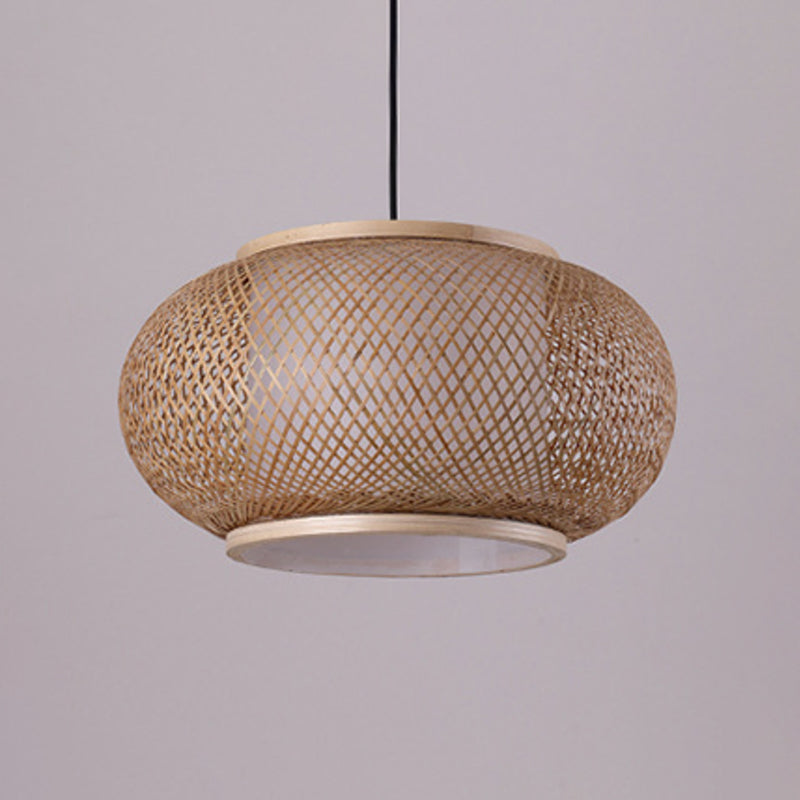 Modern Handcrafted Bamboo Pendant Light - Single Wood Hanging Ceiling Lamp For Restaurants