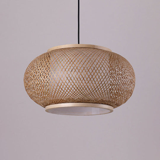 Modern Handcrafted Bamboo Pendant Light - Single Wood Hanging Ceiling Lamp For Restaurants / C