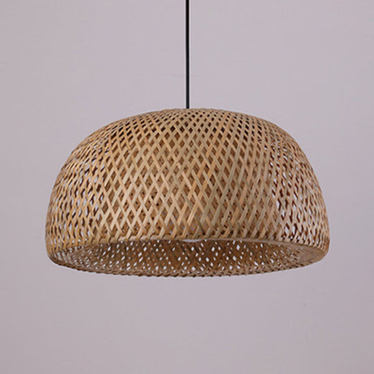 Modern Handcrafted Bamboo Pendant Light - Single Wood Hanging Ceiling Lamp For Restaurants