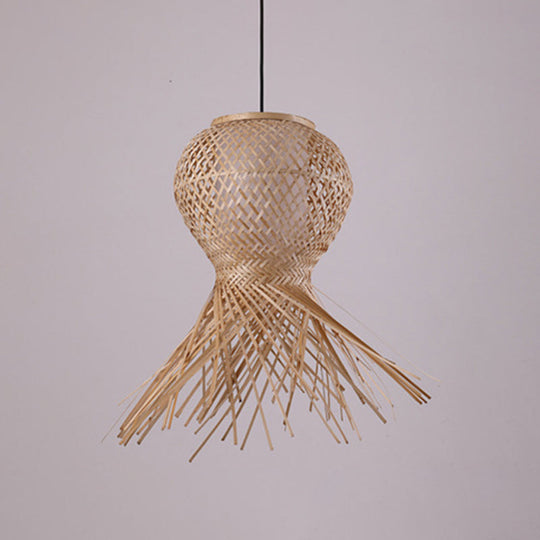 Modern Handcrafted Bamboo Pendant Light - Single Wood Hanging Ceiling Lamp For Restaurants