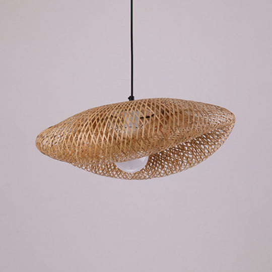 Modern Handcrafted Bamboo Pendant Light - Single Wood Hanging Ceiling Lamp For Restaurants