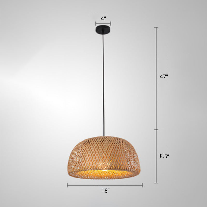 Modern Handcrafted Bamboo Pendant Light - Single Wood Hanging Ceiling Lamp For Restaurants