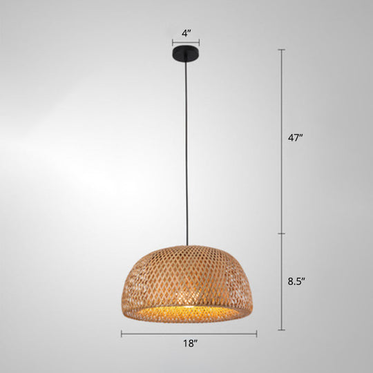 Modern Handcrafted Bamboo Pendant Light - Single Wood Hanging Ceiling Lamp For Restaurants