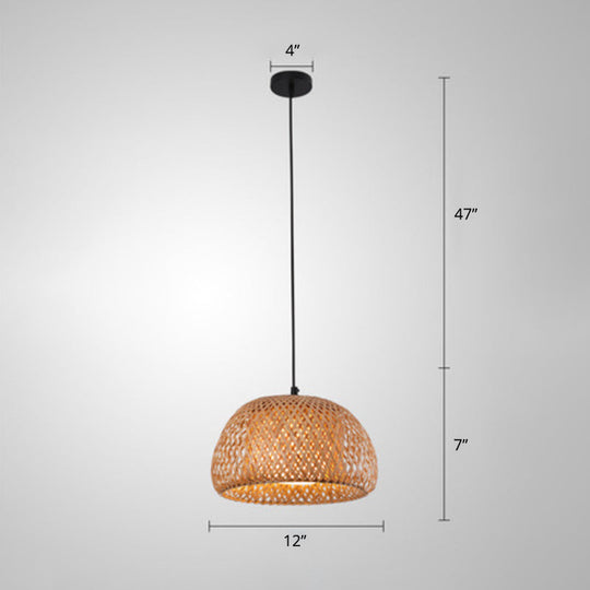 Modern Handcrafted Bamboo Pendant Light - Single Wood Hanging Ceiling Lamp For Restaurants / J