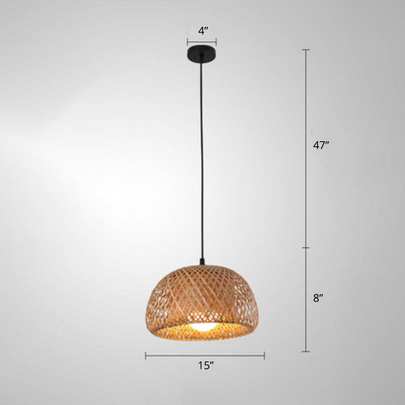 Modern Handcrafted Bamboo Pendant Light - Single Wood Hanging Ceiling Lamp For Restaurants