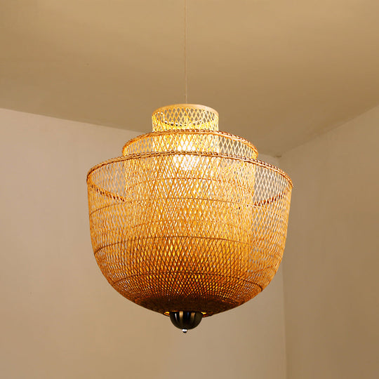 Minimalist 1-Head Bamboo Suspension Pendant Ceiling Light for Tea Room