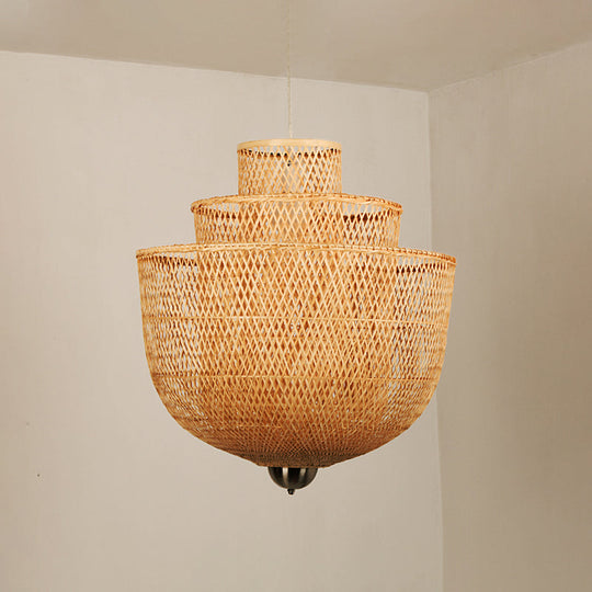 Minimalist 1-Head Bamboo Suspension Pendant Ceiling Light for Tea Room