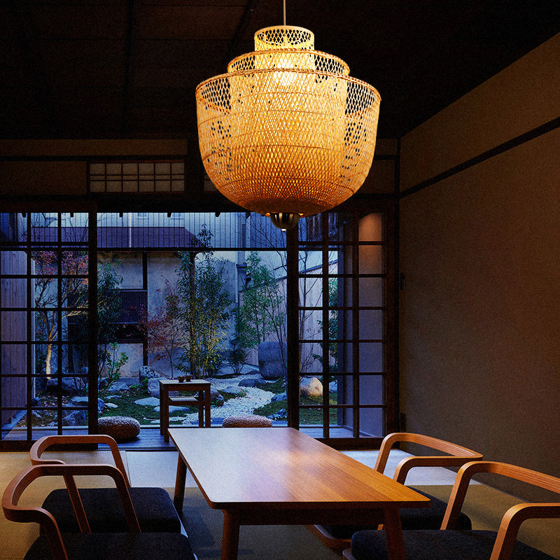 Minimalist 1-Head Bamboo Suspension Pendant Ceiling Light for Tea Room