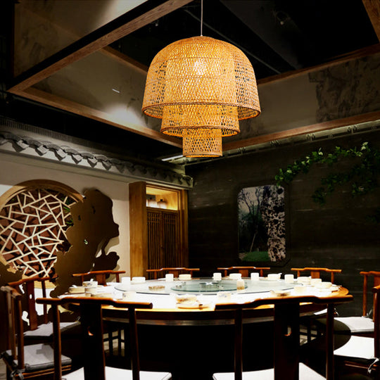 Minimalist 1-Head Bamboo Suspension Pendant Ceiling Light for Tea Room