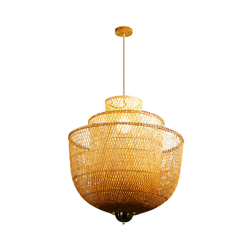 Minimalist 1-Head Bamboo Suspension Pendant Ceiling Light for Tea Room