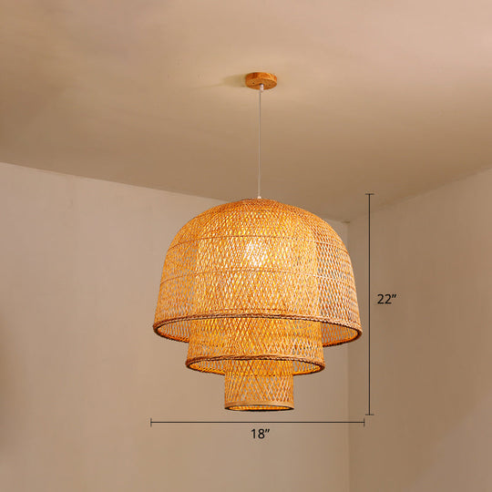 Minimalist 1-Head Bamboo Suspension Pendant Ceiling Light for Tea Room