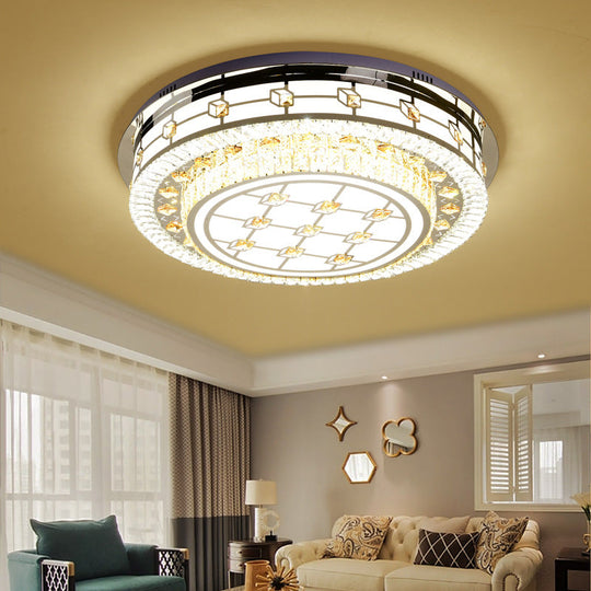 Modernist LED Chrome Crystal Flush Mount Ceiling Light for Living Room - 23.5"/31.5" Diameter