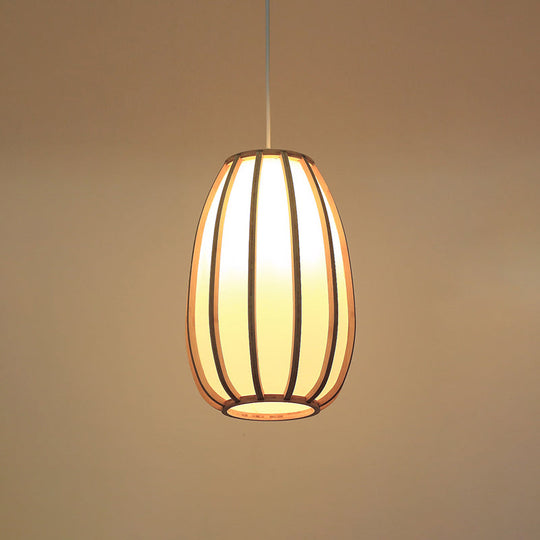 Handwoven Bamboo Pendant Light: Modern Single-Bulb Wood Fixture / F