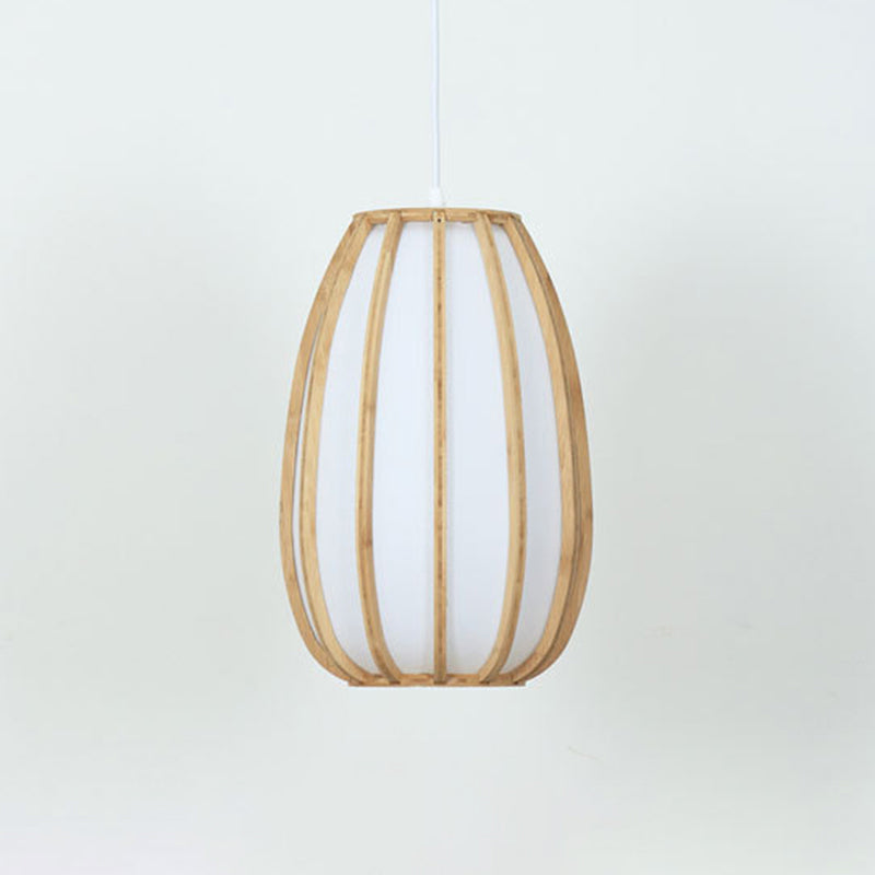 Simplicity Bamboo Curved Drum Suspension Pendant Light - 1-Light Tea Room Wood Design