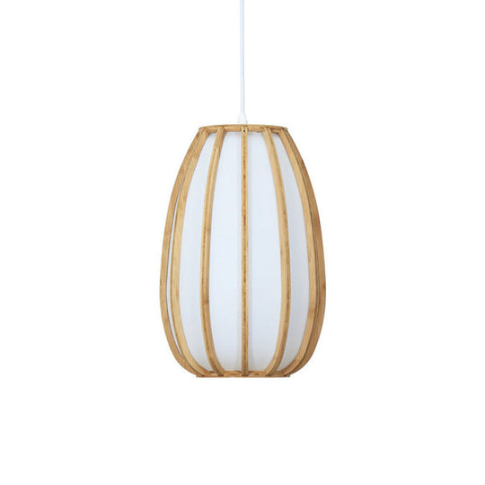 Simplicity Bamboo Curved Drum Suspension Pendant Light - 1-Light Tea Room Wood Design