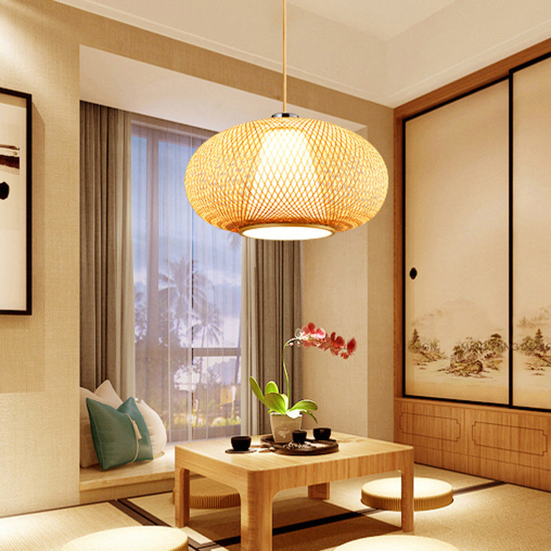 Bamboo Suspension Lighting: Minimalist Drum Pendant Ceiling Light