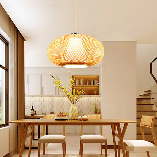 Bamboo Suspension Lighting: Minimalist Drum Pendant Ceiling Light