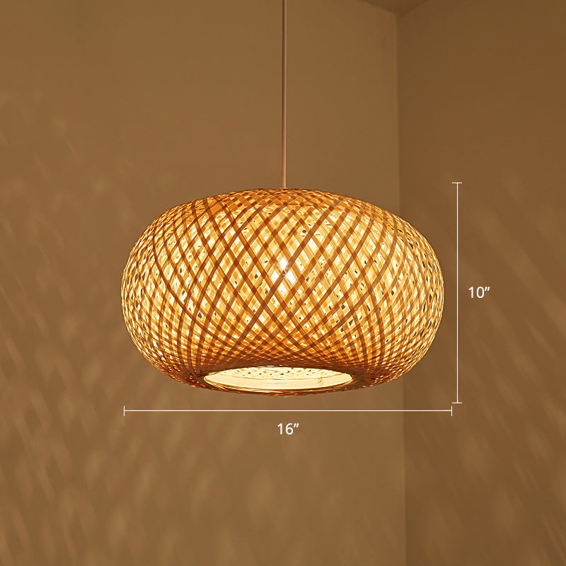 Modern Curved Drum Bamboo Pendant Ceiling Light For Tea Room