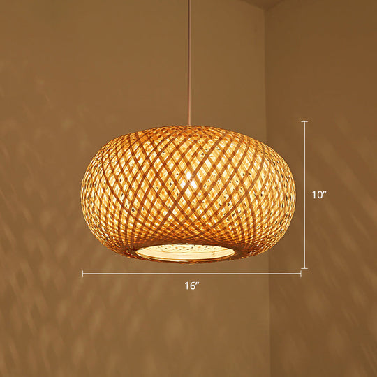 Modern Curved Drum Bamboo Pendant Ceiling Light For Tea Room Wood