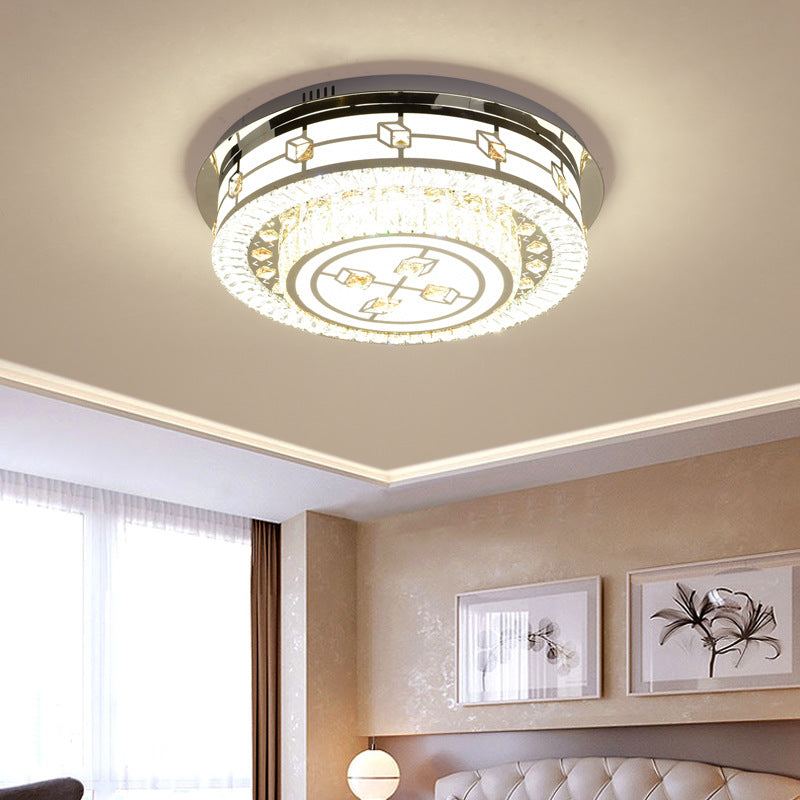 Modernist Led Chrome Crystal Flush Mount Ceiling Light For Living Room - 23.5/31.5 Diameter / 23.5