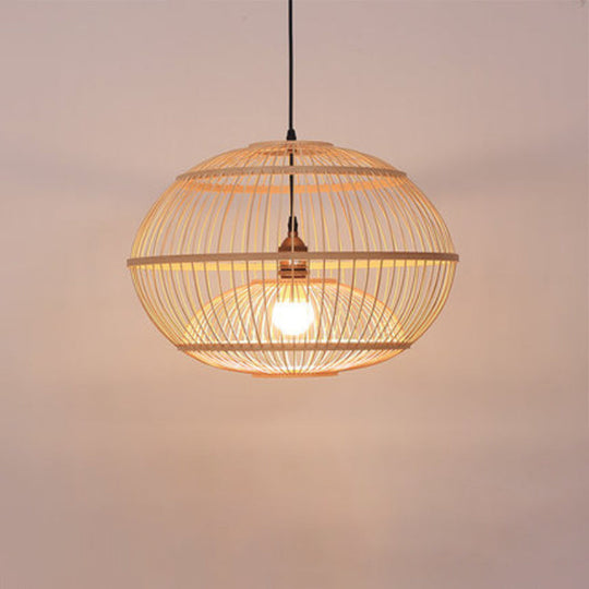 Minimalist Bamboo Sphere Pendant Light With Shade - Wood Suspension Ceiling Lamp / 19.5 B