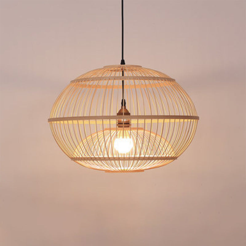 Minimalist Bamboo Sphere Pendant Light With Shade - Wood Suspension Ceiling Lamp