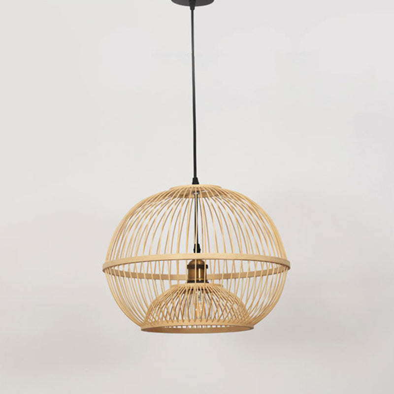 Minimalist Bamboo Sphere Pendant Light With Shade - Wood Suspension Ceiling Lamp