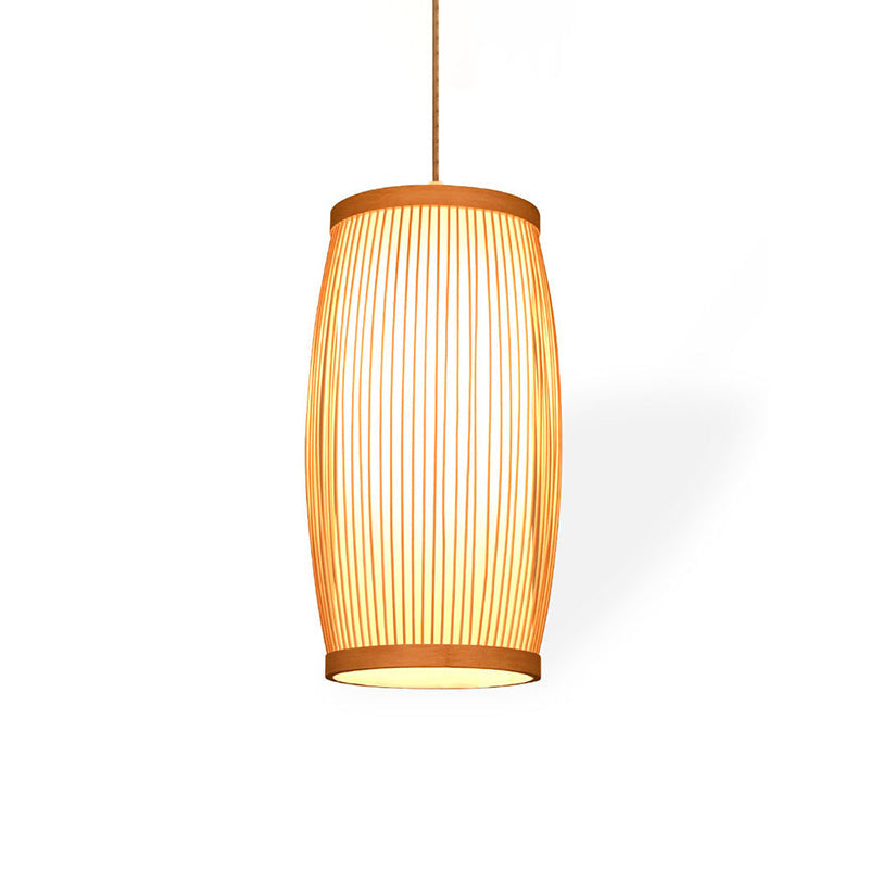 Contemporary Bamboo Pendant Light - Handcrafted Single-Bulb Wood Suspension Fixture