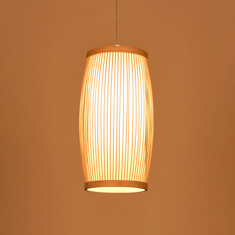 Contemporary Bamboo Pendant Light - Handcrafted Single-Bulb Wood Suspension Fixture