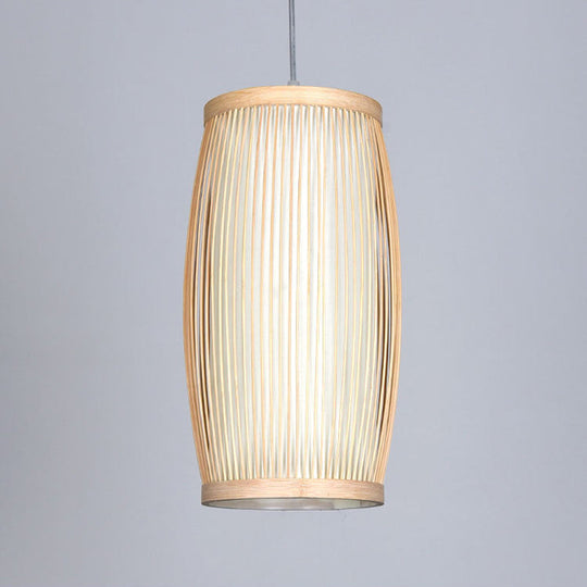 Contemporary Bamboo Pendant Light - Handcrafted Single-Bulb Wood Suspension Fixture